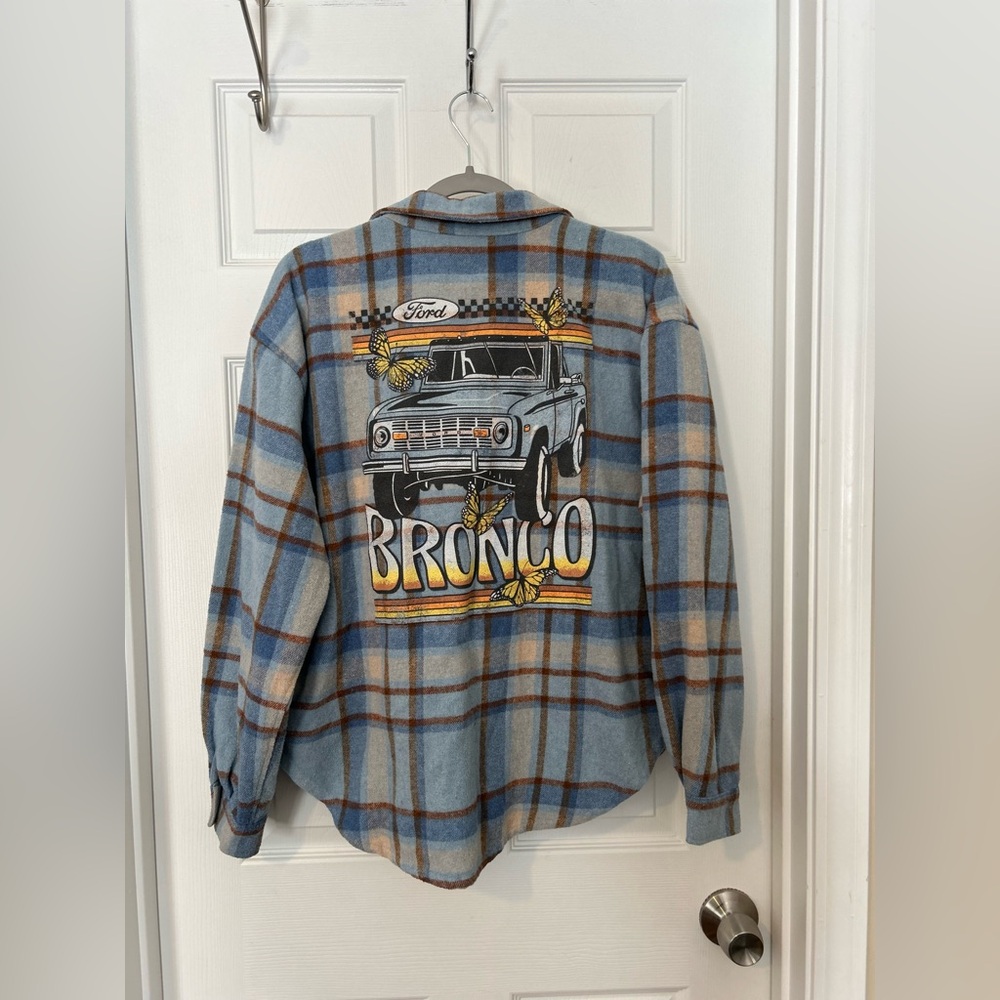Ford Women's Blue and Tan Plaid Flannel